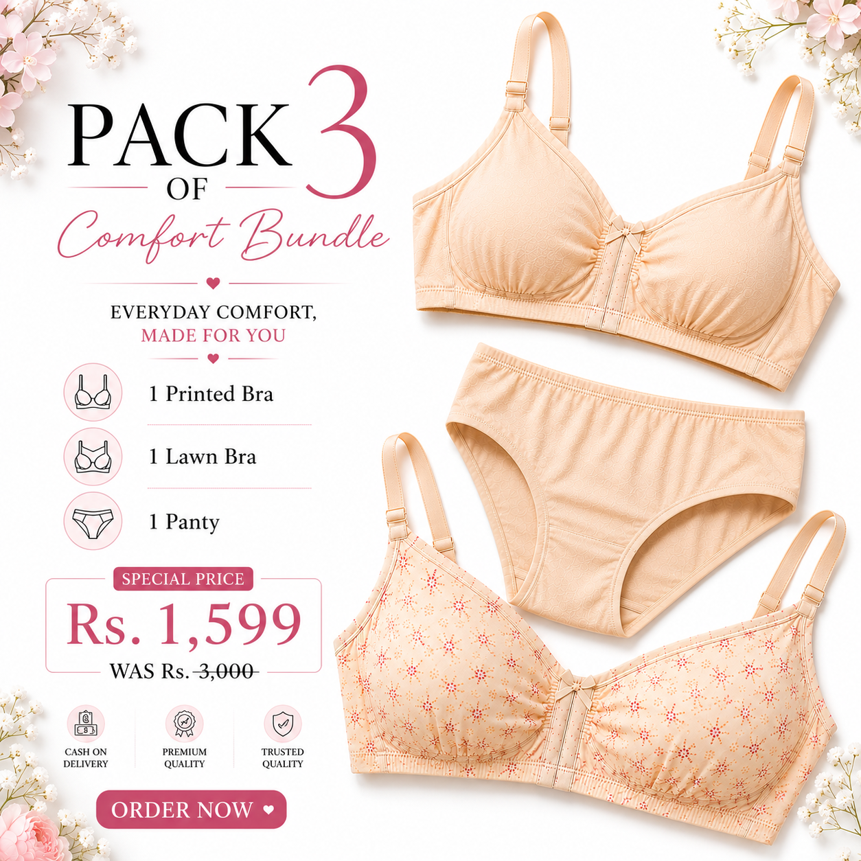 Premium Comfort Bundle – 2 Bras & 1 Panty