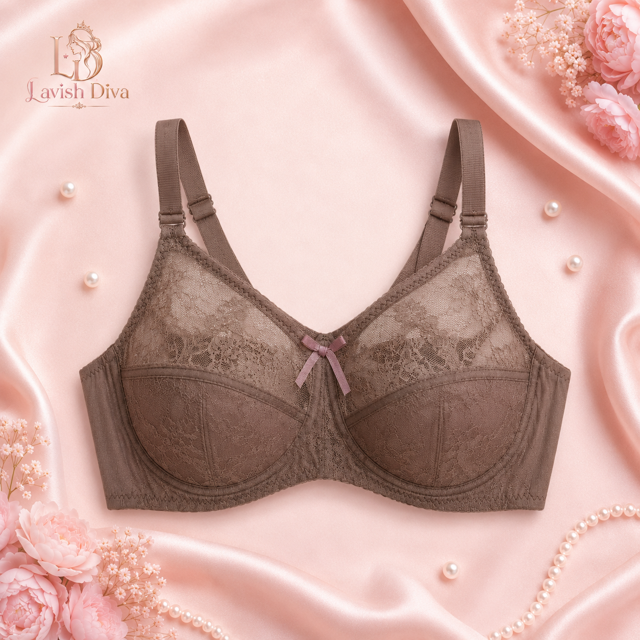 Full Coverage Lace Bra for Women – Wire-Free Support, Wide Side Wings, Adjustable Straps, Breathable Comfort Bra (Sizes 36–46)