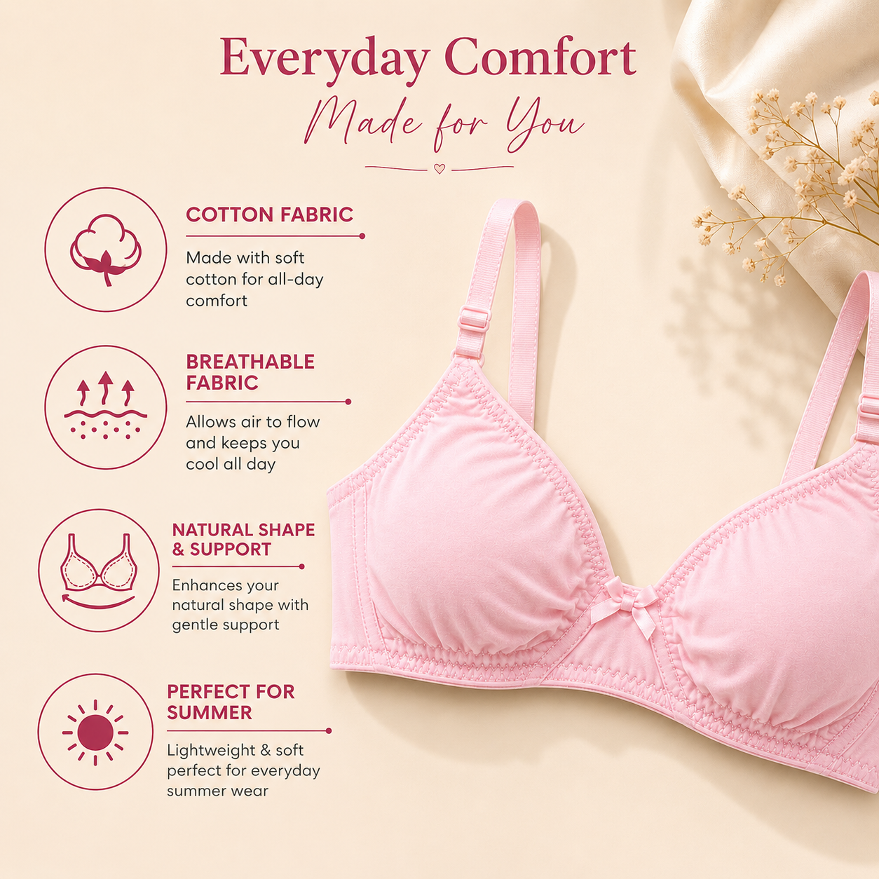 Pack of 2 Women's Soft Cotton Everyday Bras