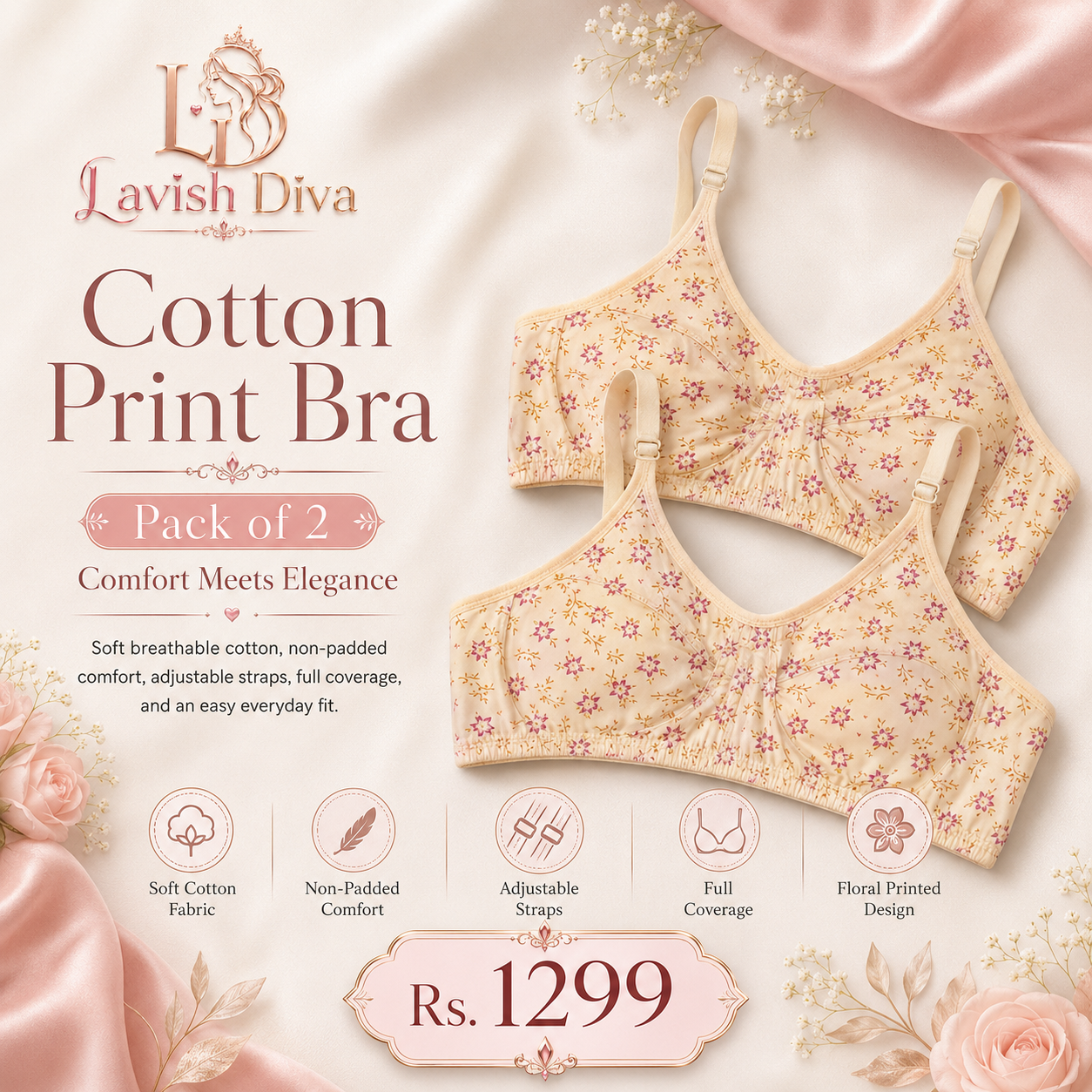 Pack of 2 Printed Bra
